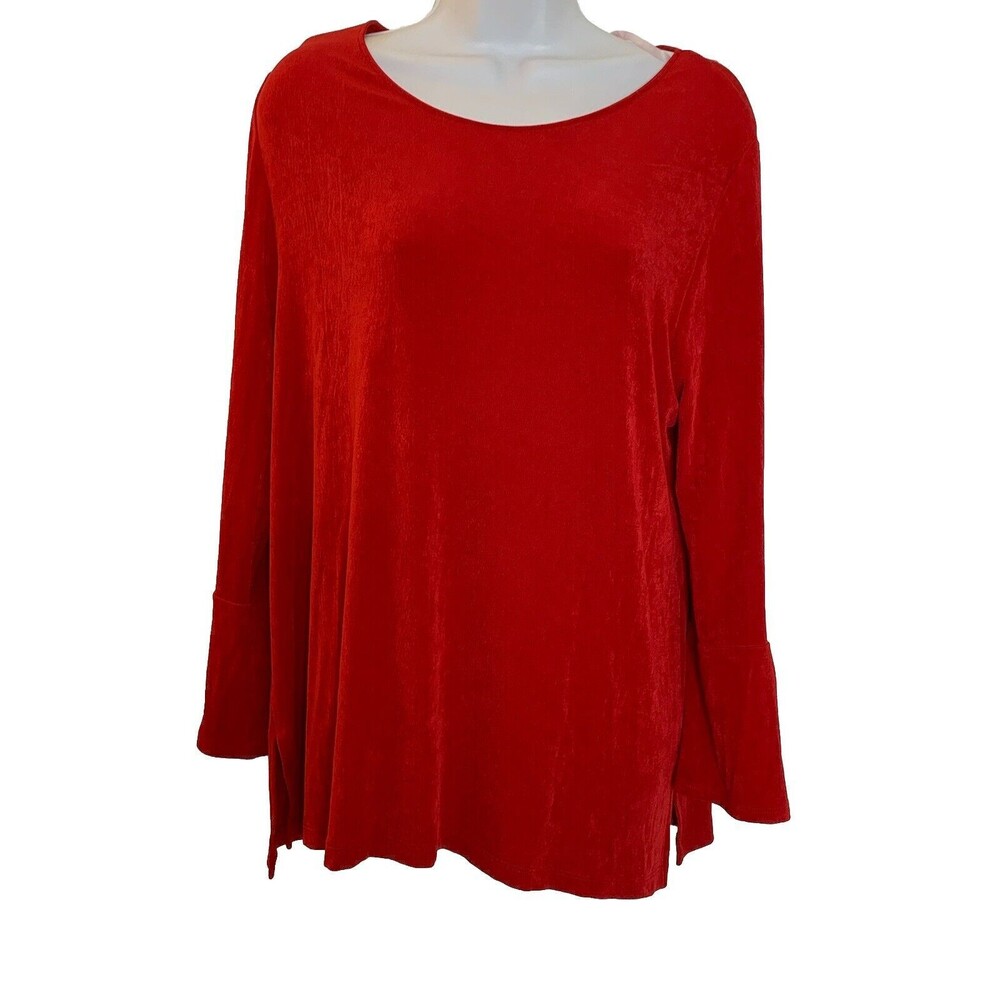 Chicos Womens 2 L Travelers Berry Red Bell Sleeve Top (11)
